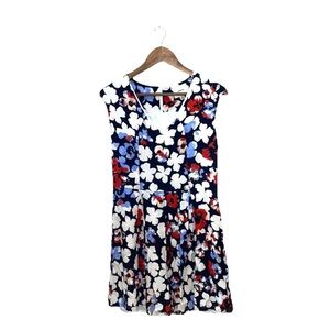 I. Madeline Floral Dress Midi Length Blue Red White Wedding GuestSize Medium
